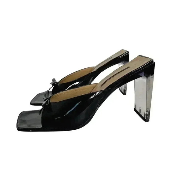 Y2K Pied A Terre Vintage Patent Leather Square Toe Acrylic Heels - Picture 3 of 9